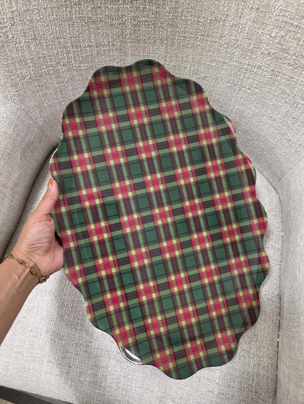 Holiday Plaid Melamine Serving Platter - Green & Red